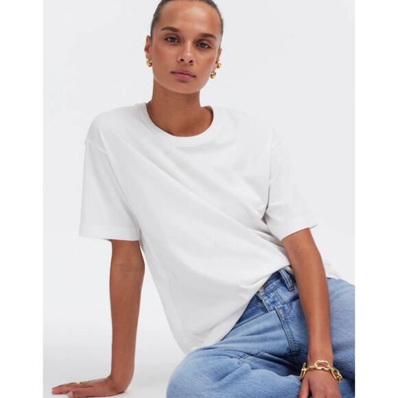 Madewell Cotton Relaxed Oversize Tee WMNS XS White Short Sleeve Crewneck Slouchy - Picture 3 of 8